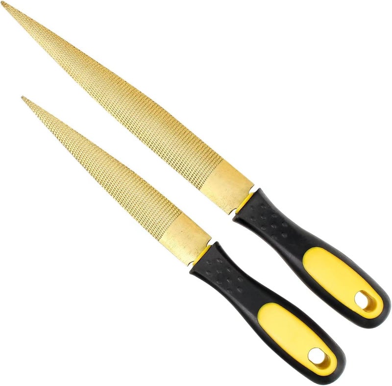NKTM Wood File, Needle File Set Wood Files for Wood Working Wood Rasp Files Tools Golden Tapered Wood Rasp Bastard File with Rubber Handle in Gift Bag for Carving 2 Pack (6 * 8 inch) - Image 1
